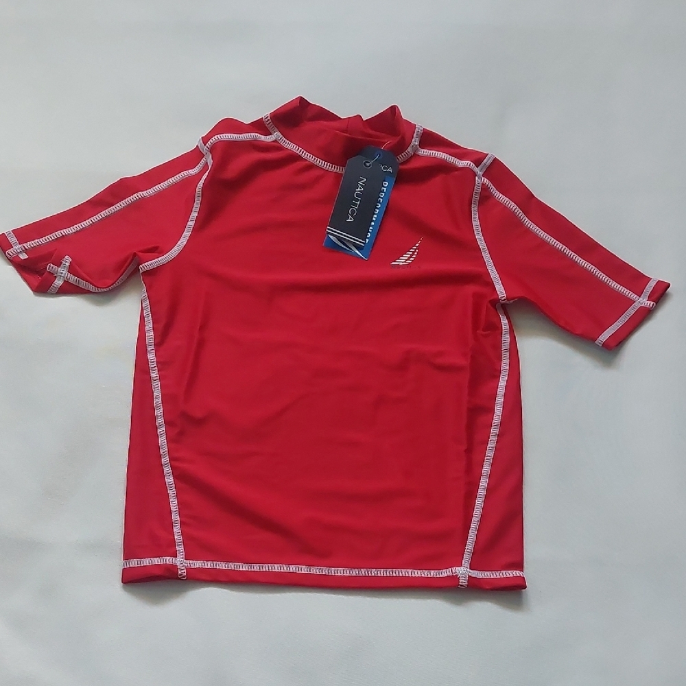 Nautica boys Short Sleeve With Upf 50-sun Protection Rash Guard Shirt Red Size 5